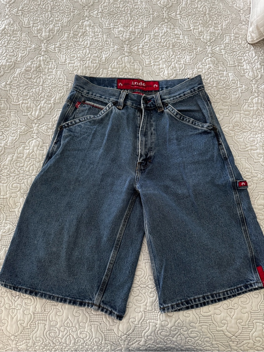 INDO Denim Carpenter Shorts in Dark Blue with Red Trim